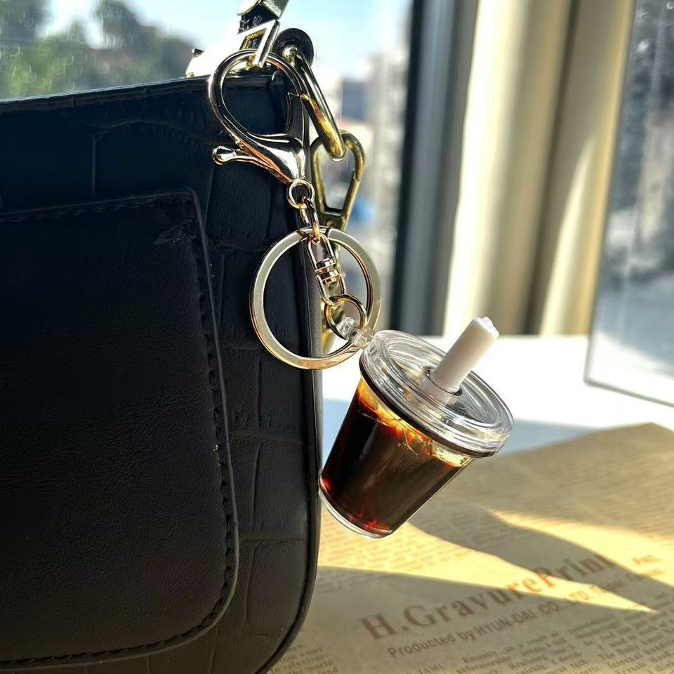 Mini Ice American Matcha Latte Bag Charm with Keychain Attachment