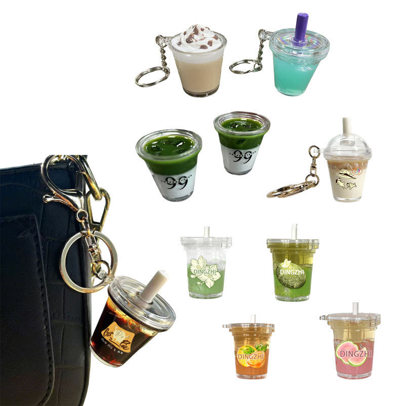 Mini Ice American Matcha Latte Bag Charm with Keychain Attachment