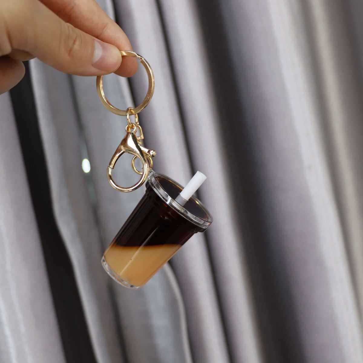 Mini Ice American Matcha Latte Bag Charm with Keychain Attachment