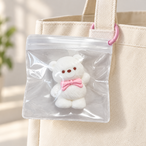 Bear Squishy Bag Charm on a bag — AI styling; bag not included