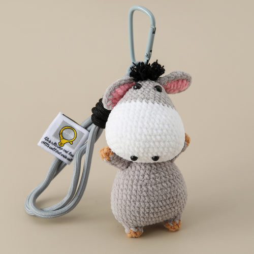 Gray crochet donkey charm with cord loop