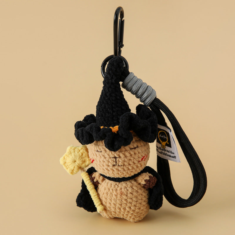 Crochet chef character charm with black cord loop