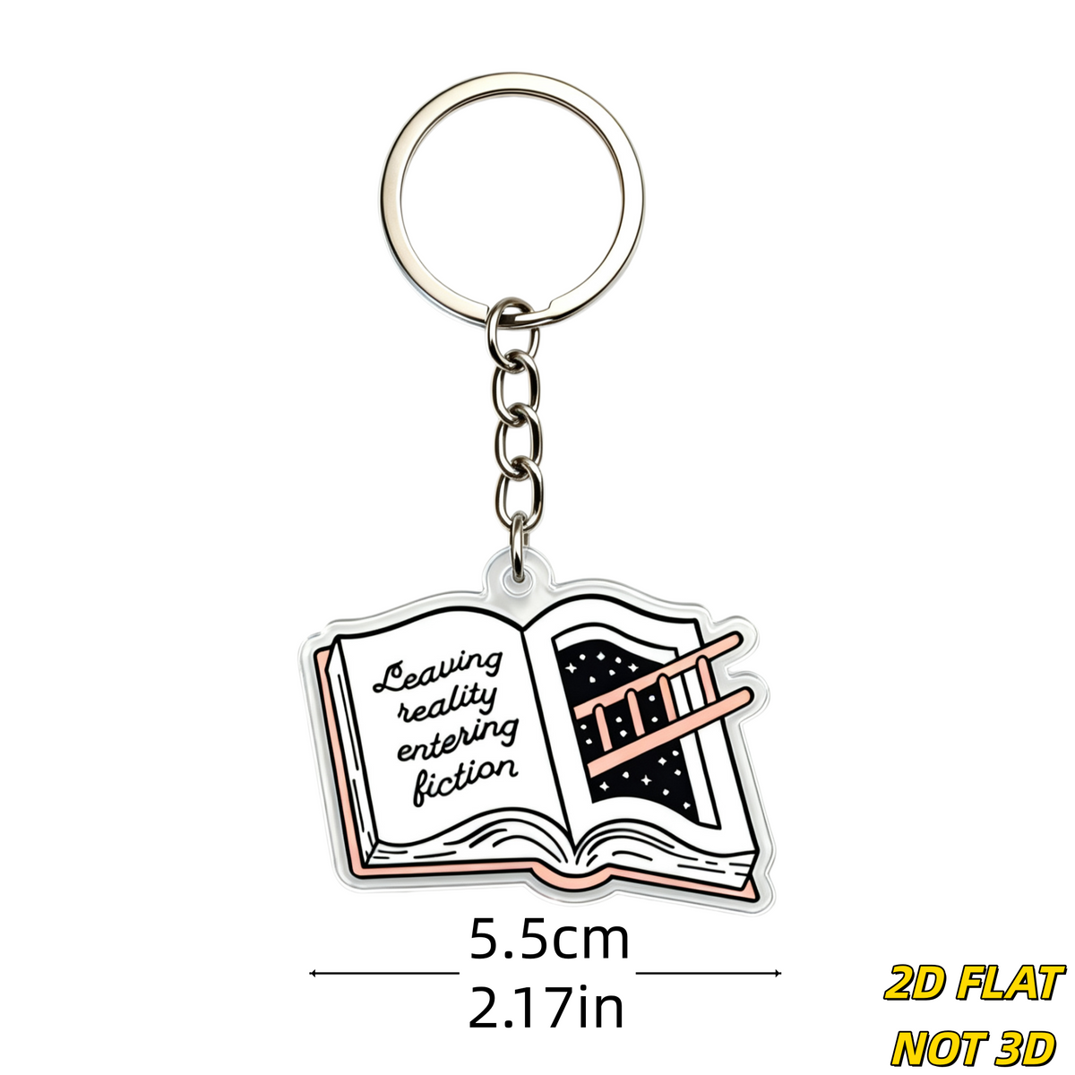 Open book acrylic bag charm — supplier product photograph