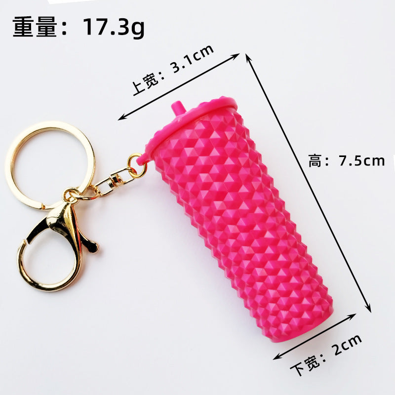 Studded mini coffee cup bag charm — Hot Pink