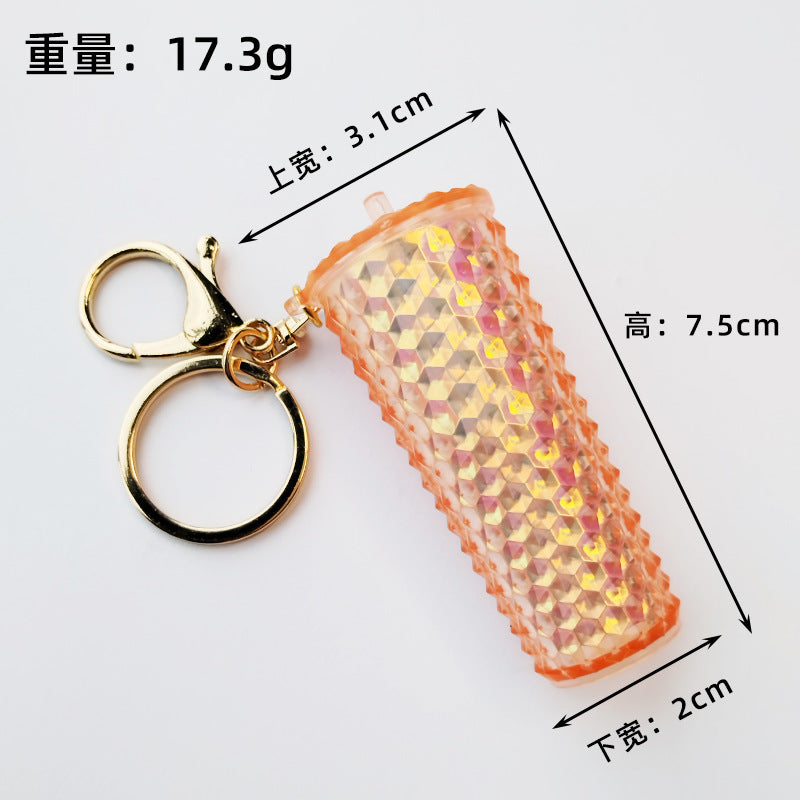 Studded mini coffee cup bag charm — Peach Iridescent