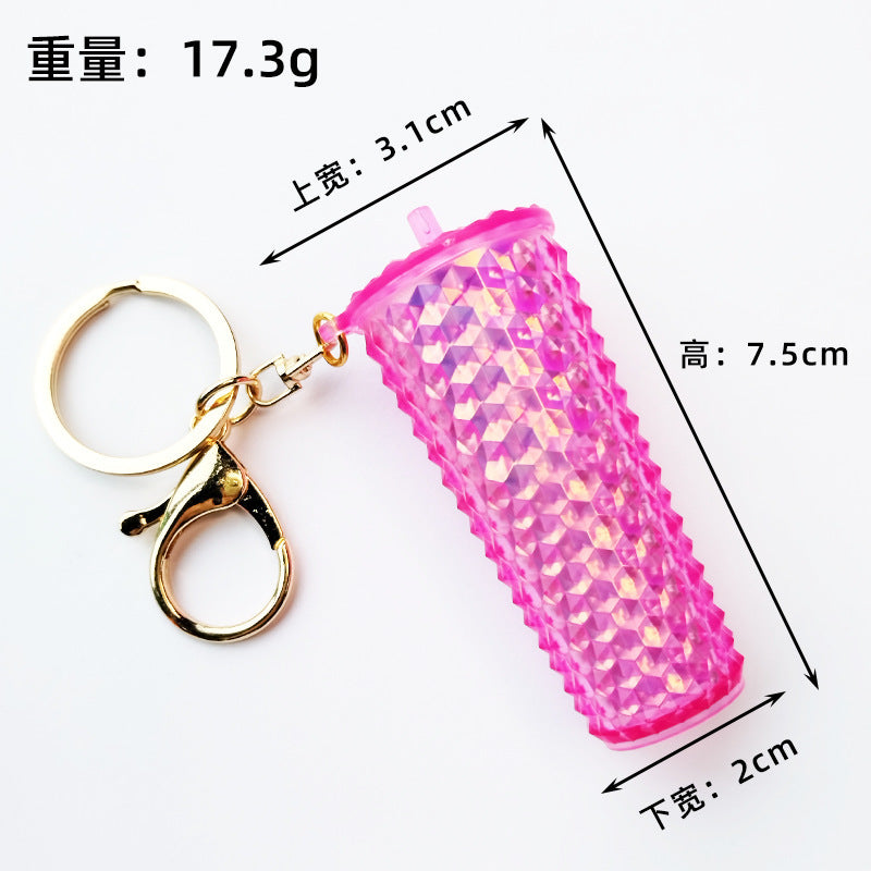Studded mini coffee cup bag charm — Pink Iridescent
