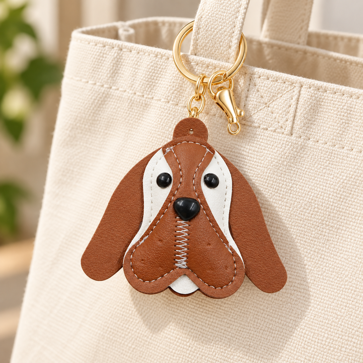 Floppy-Ear Dog Bag Charm styled on a bag; bag not included