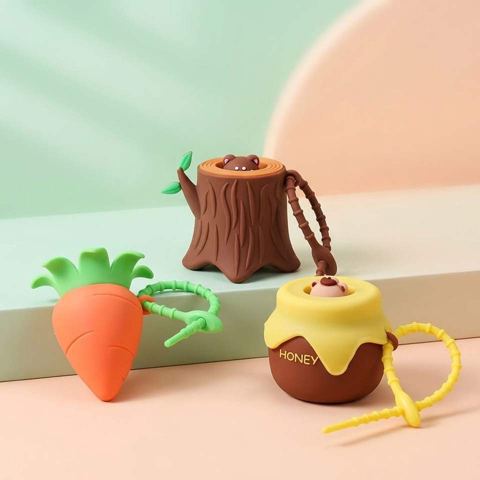 Silicone Pop Fidget Bag Charm Five novelty food/shape variants visibly shown