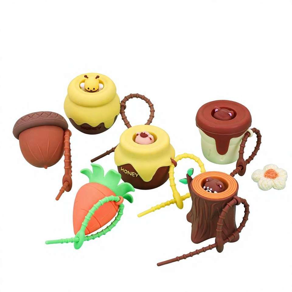 Silicone Pop Fidget Bag Charm Five novelty food/shape variants visibly shown