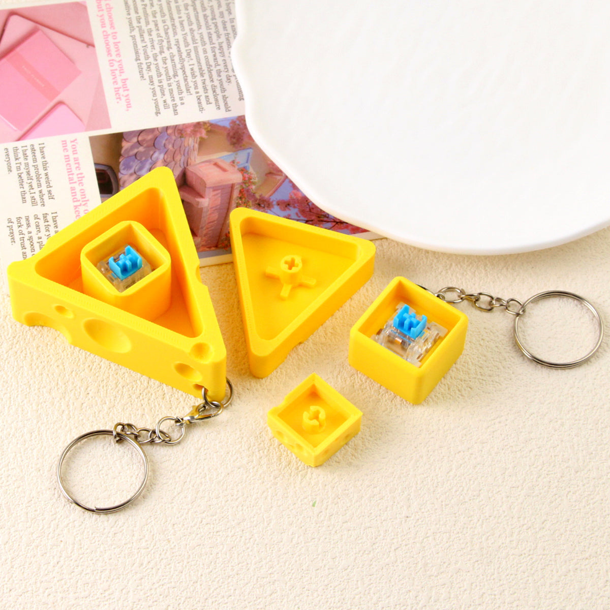 Cheese Slide Fidget Bag Charm Triangle and square cheese variants