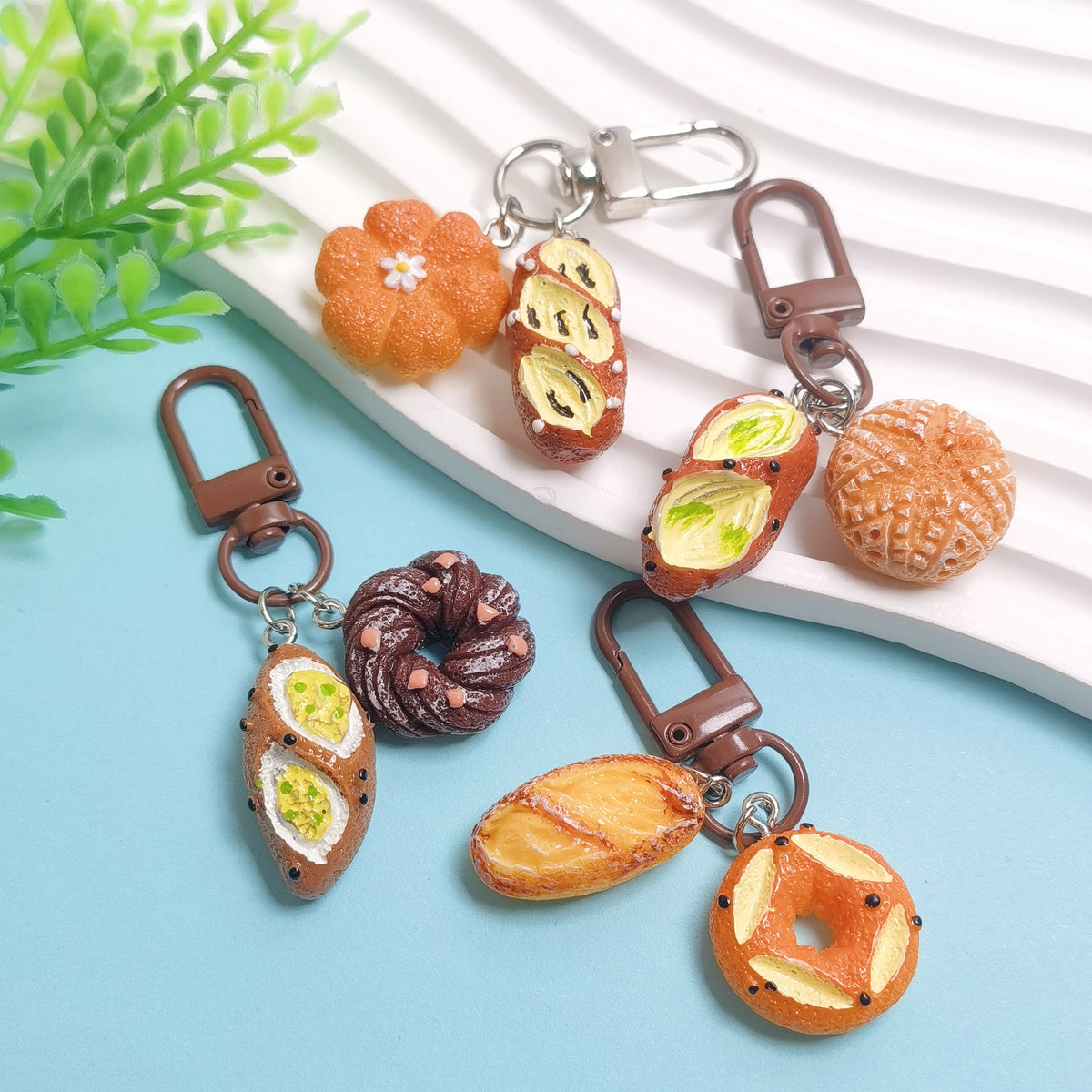 Mini Bread , Schoolbag Bag Charm with Keychain Attachment