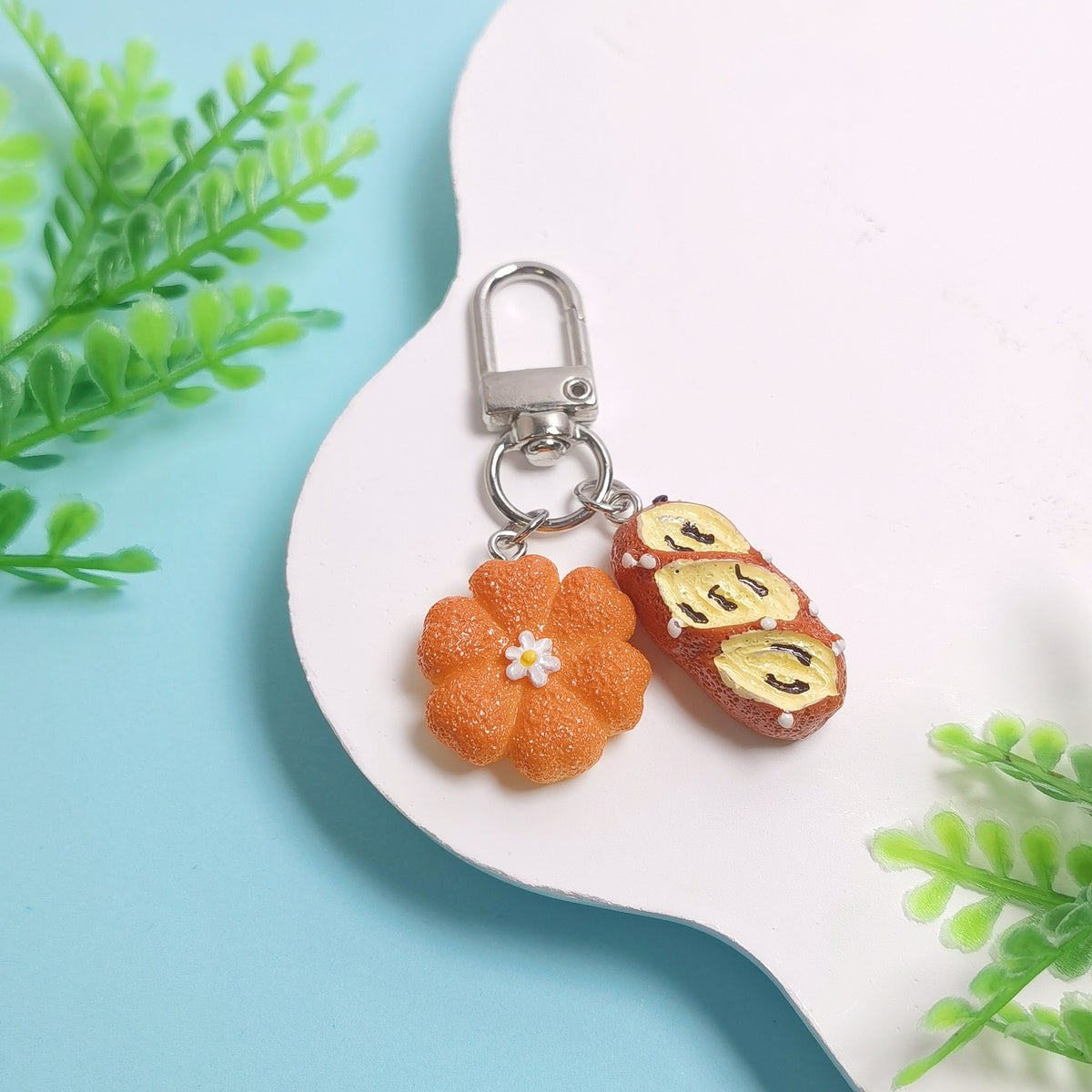 Mini Bread , Schoolbag Bag Charm with Keychain Attachment