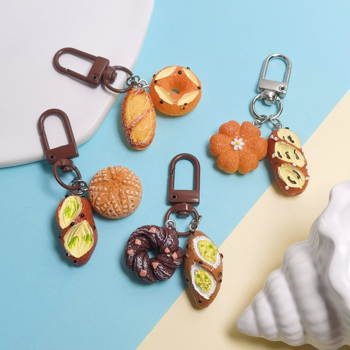Mini Bread , Schoolbag Bag Charm with Keychain Attachment