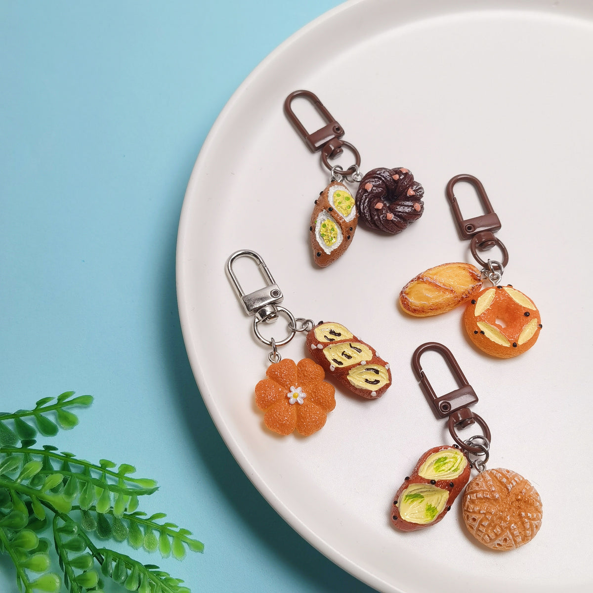 Mini Bread , Schoolbag Bag Charm with Keychain Attachment