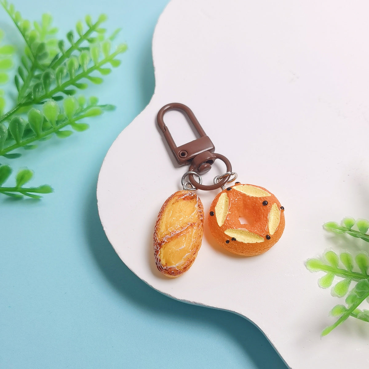 Mini Bread , Schoolbag Bag Charm with Keychain Attachment