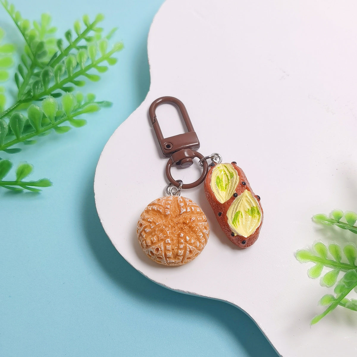 Mini Bread , Schoolbag Bag Charm with Keychain Attachment