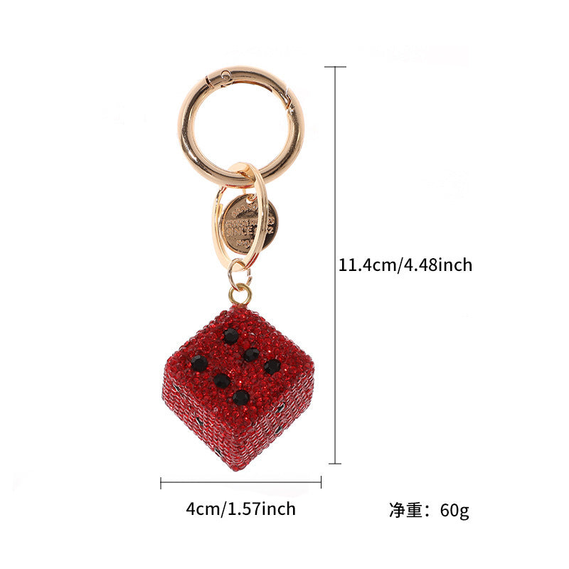 Full Diamond Rhinestone Dice Lucky Bag Charm with Keychain Attachment