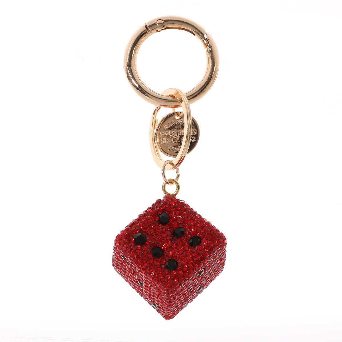 Full Diamond Rhinestone Dice Lucky Bag Charm with Keychain Attachment