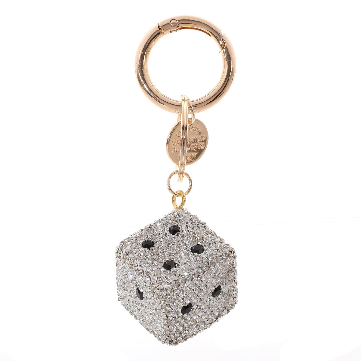 Full Diamond Rhinestone Dice Lucky Bag Charm with Keychain Attachment