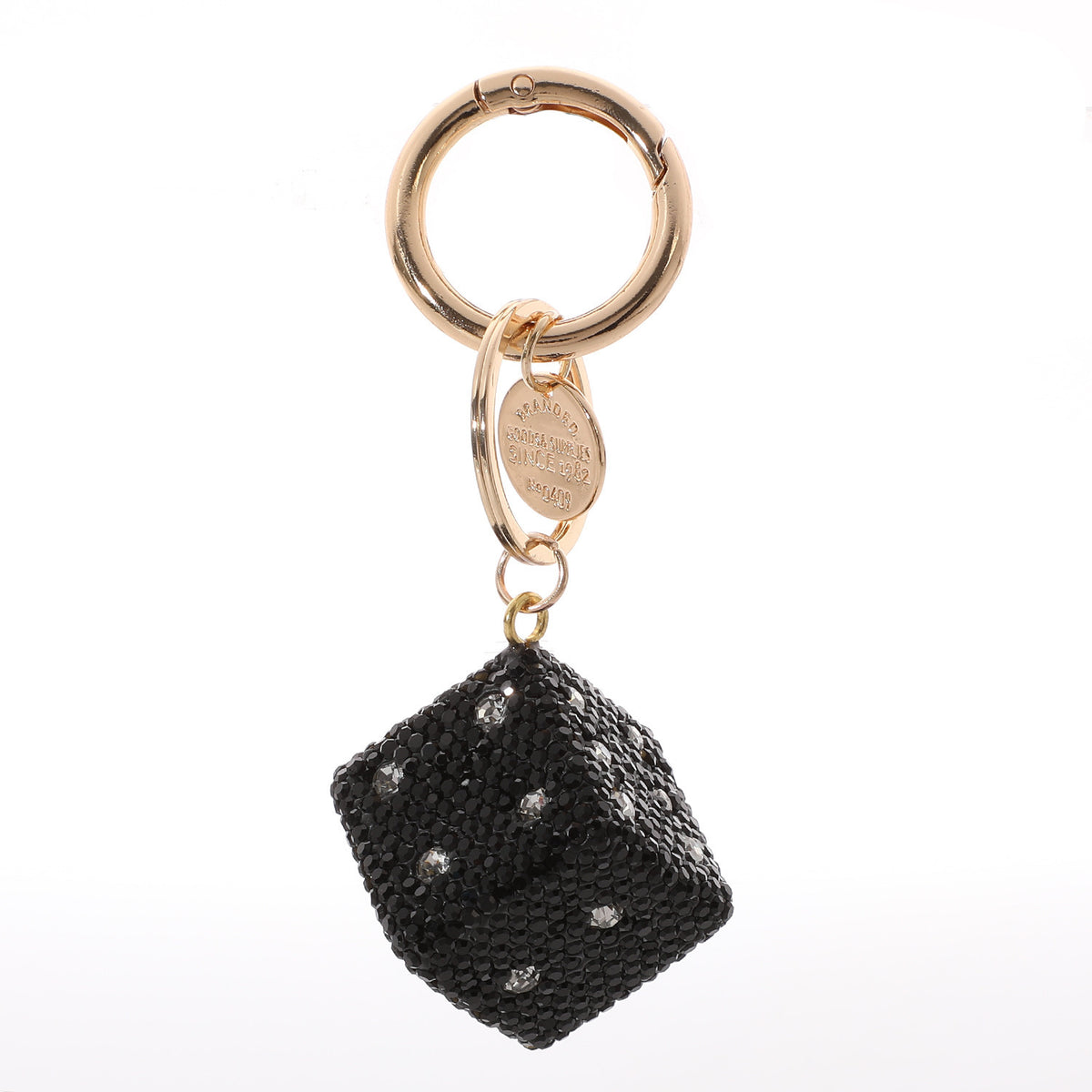Full Diamond Rhinestone Dice Lucky Bag Charm with Keychain Attachment