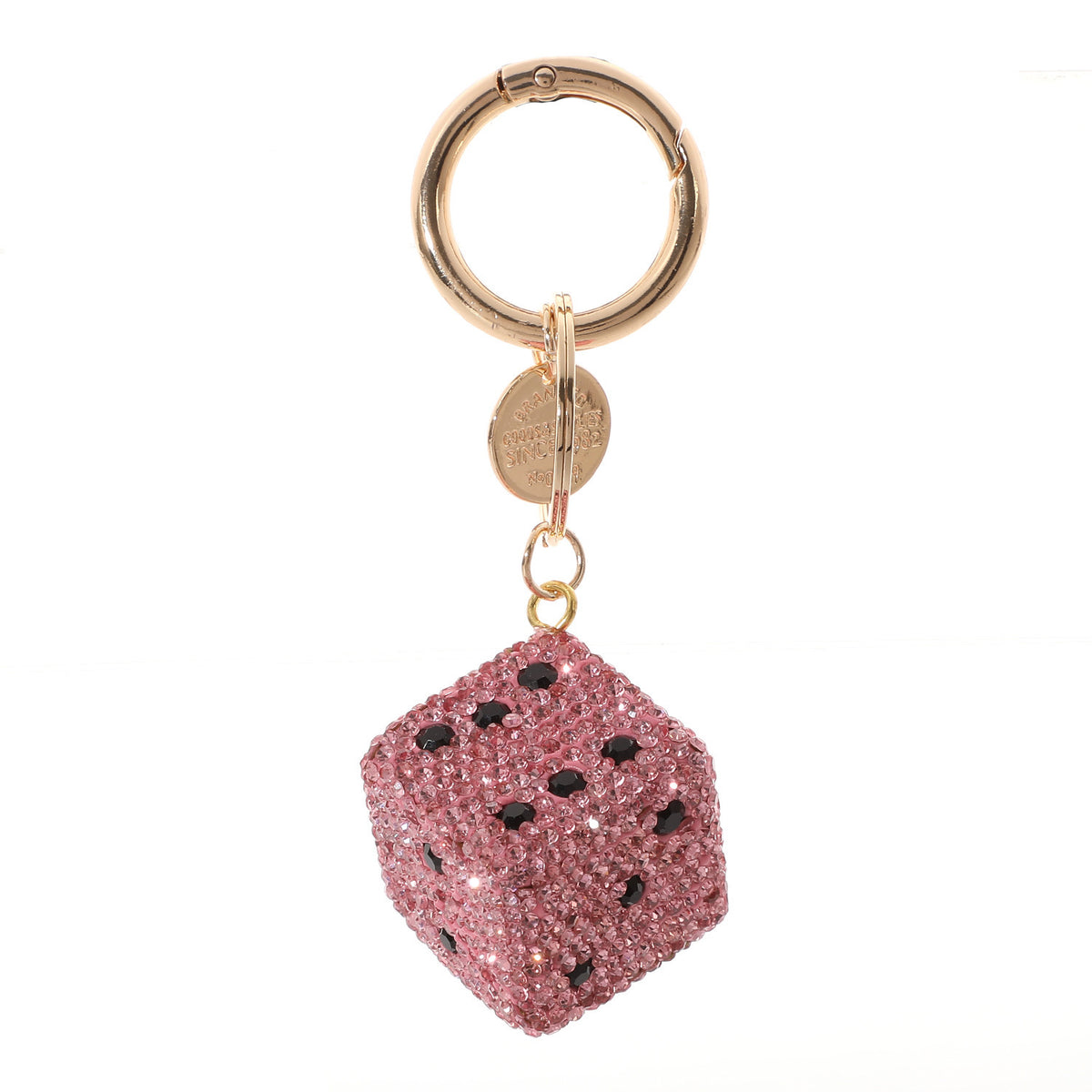 Full Diamond Rhinestone Dice Lucky Bag Charm with Keychain Attachment