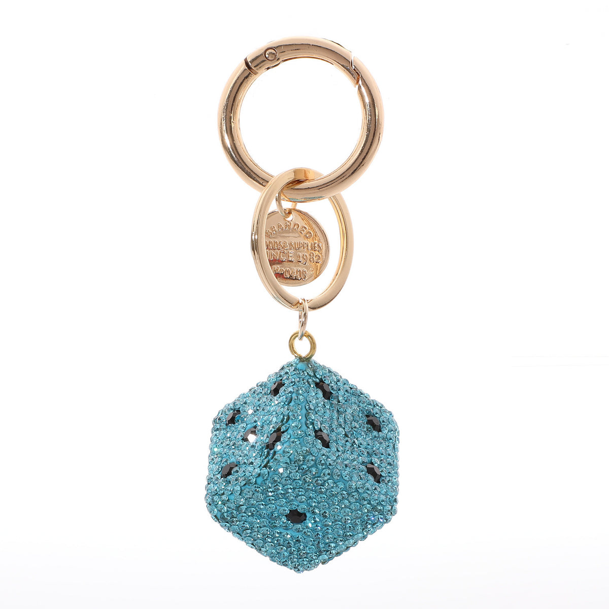 Full Diamond Rhinestone Dice Lucky Bag Charm with Keychain Attachment