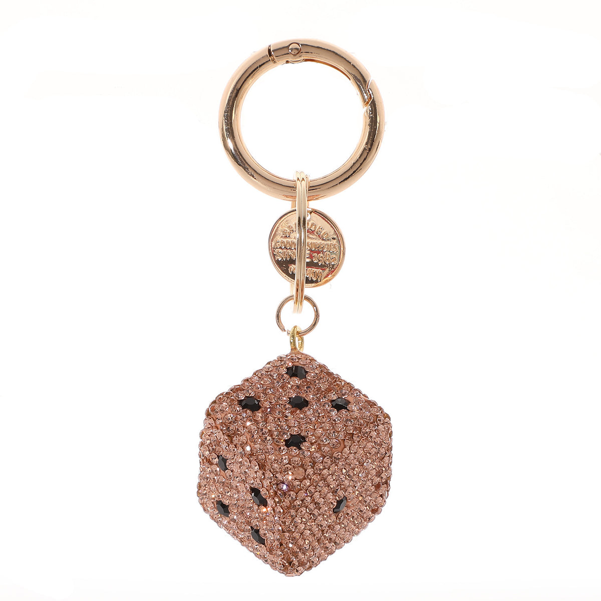 Full Diamond Rhinestone Dice Lucky Bag Charm with Keychain Attachment