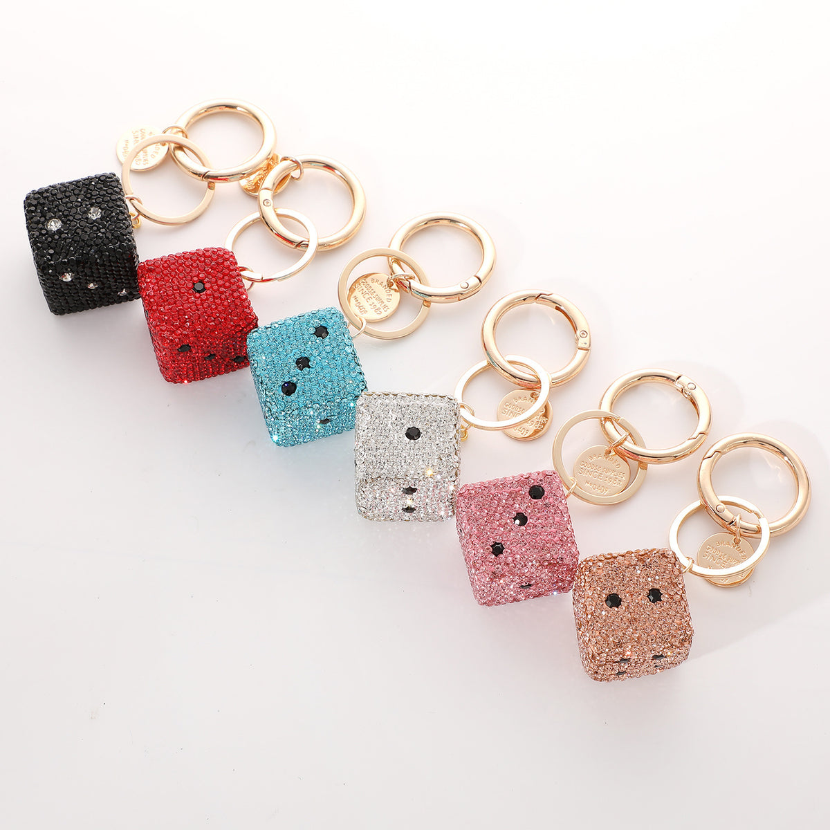 Full Diamond Rhinestone Dice Lucky Bag Charm with Keychain Attachment