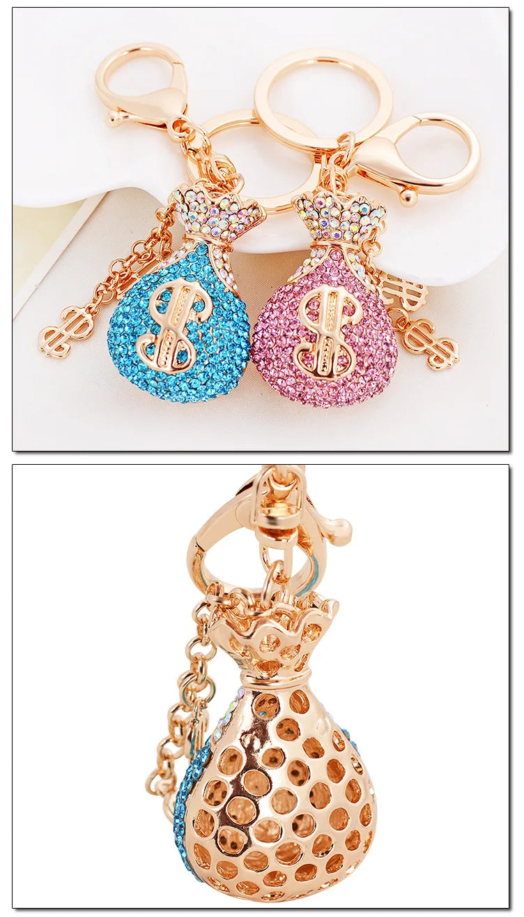 Crystal Rhinestone Fortune Bag Lucky Bag Charm with Carabiner