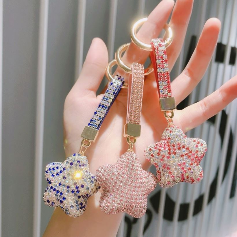 Crystal Star Bag Charm with Keychain Attachment