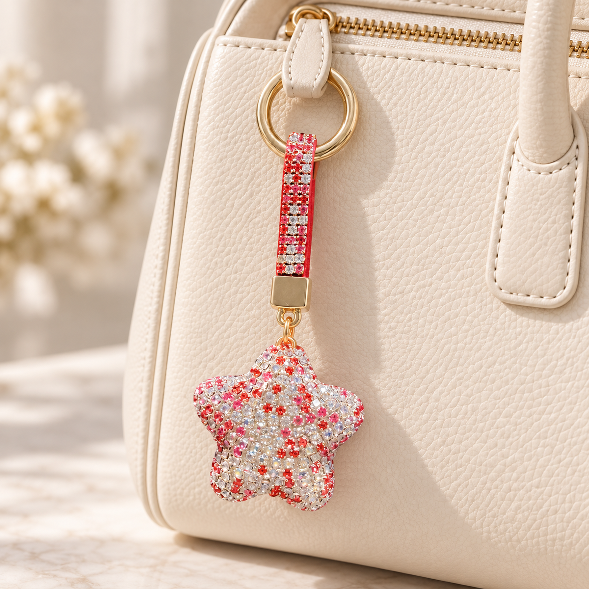 Rhinestone Star Bag Charm styled on a bag; bag not included