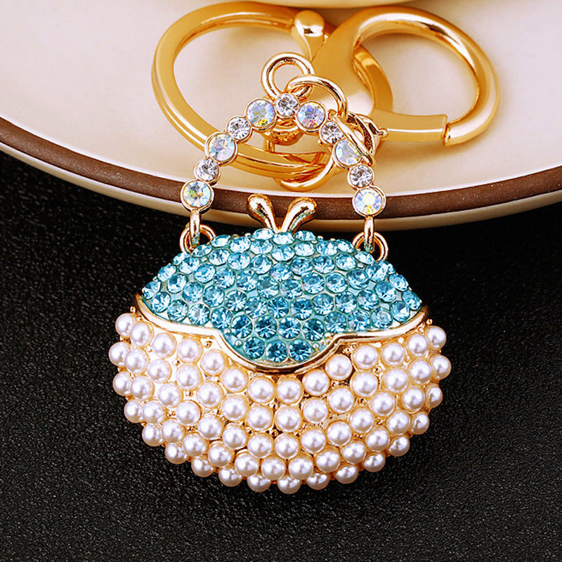 Blue Pearl-Effect Purse bag charm