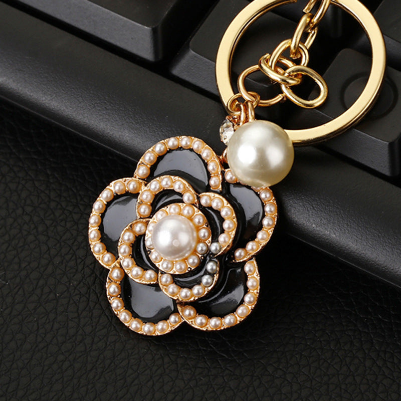 Black Flower bag charm