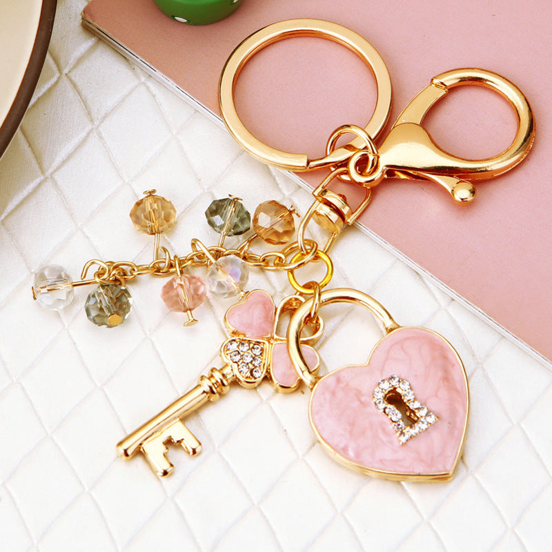 Pink Heart Lock bag charm