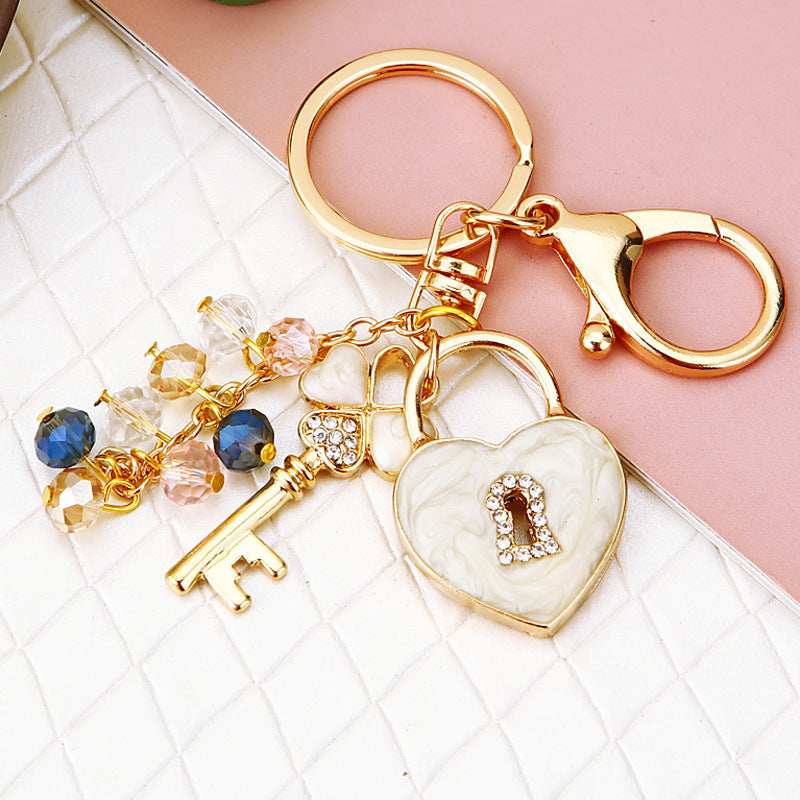White Heart Lock bag charm