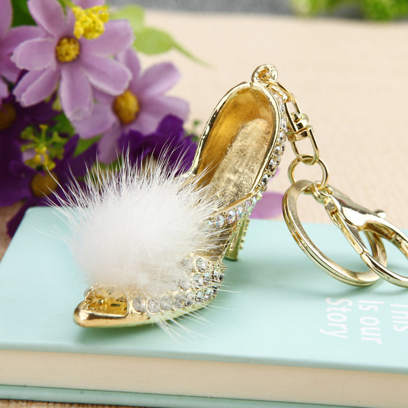 White Fluffy Heel bag charm