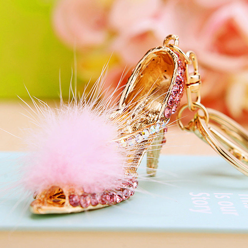 Pink Fluffy Heel bag charm