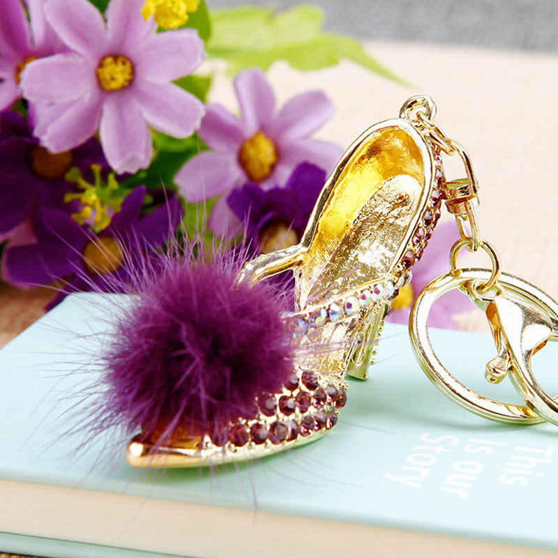 Purple Fluffy Heel bag charm