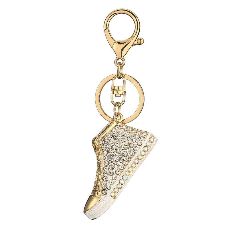 Rhinestone Sneaker Bag Charm — Clear / Gold Tone