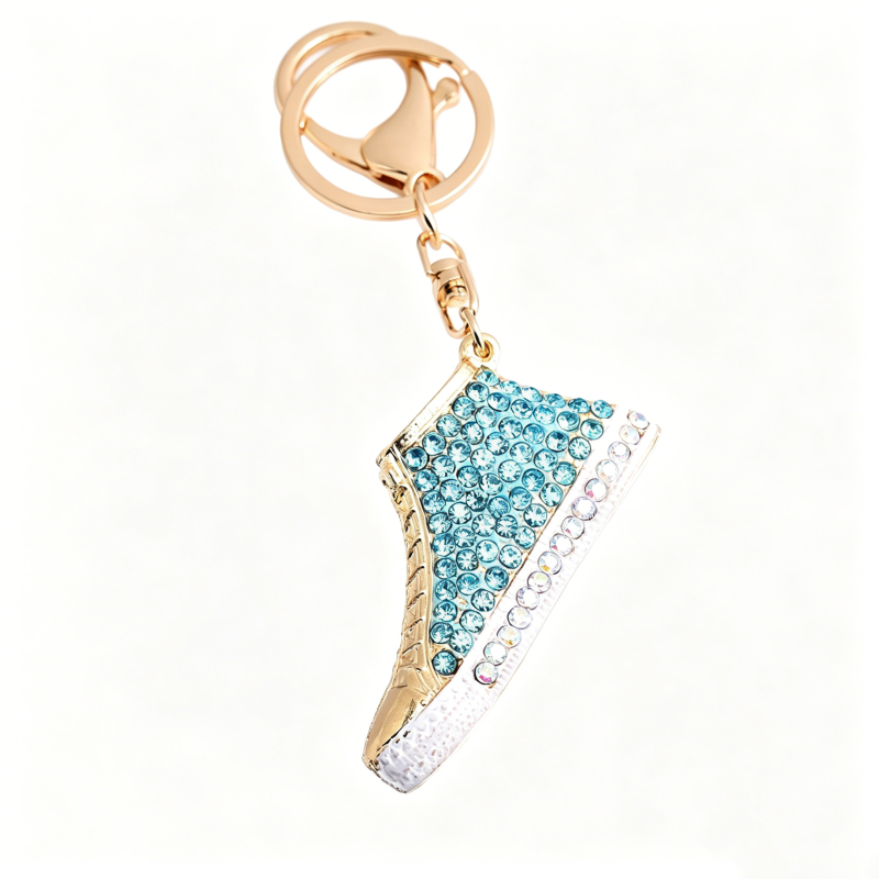 Rhinestone Sneaker Bag Charm — Turquoise / Gold Tone