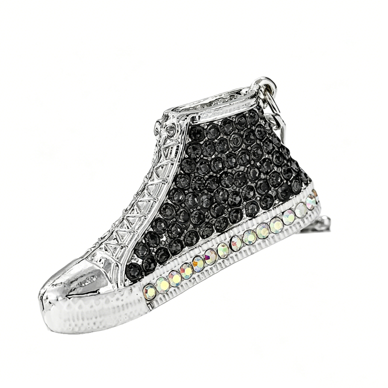 Rhinestone Sneaker Bag Charm — Black / Silver Tone