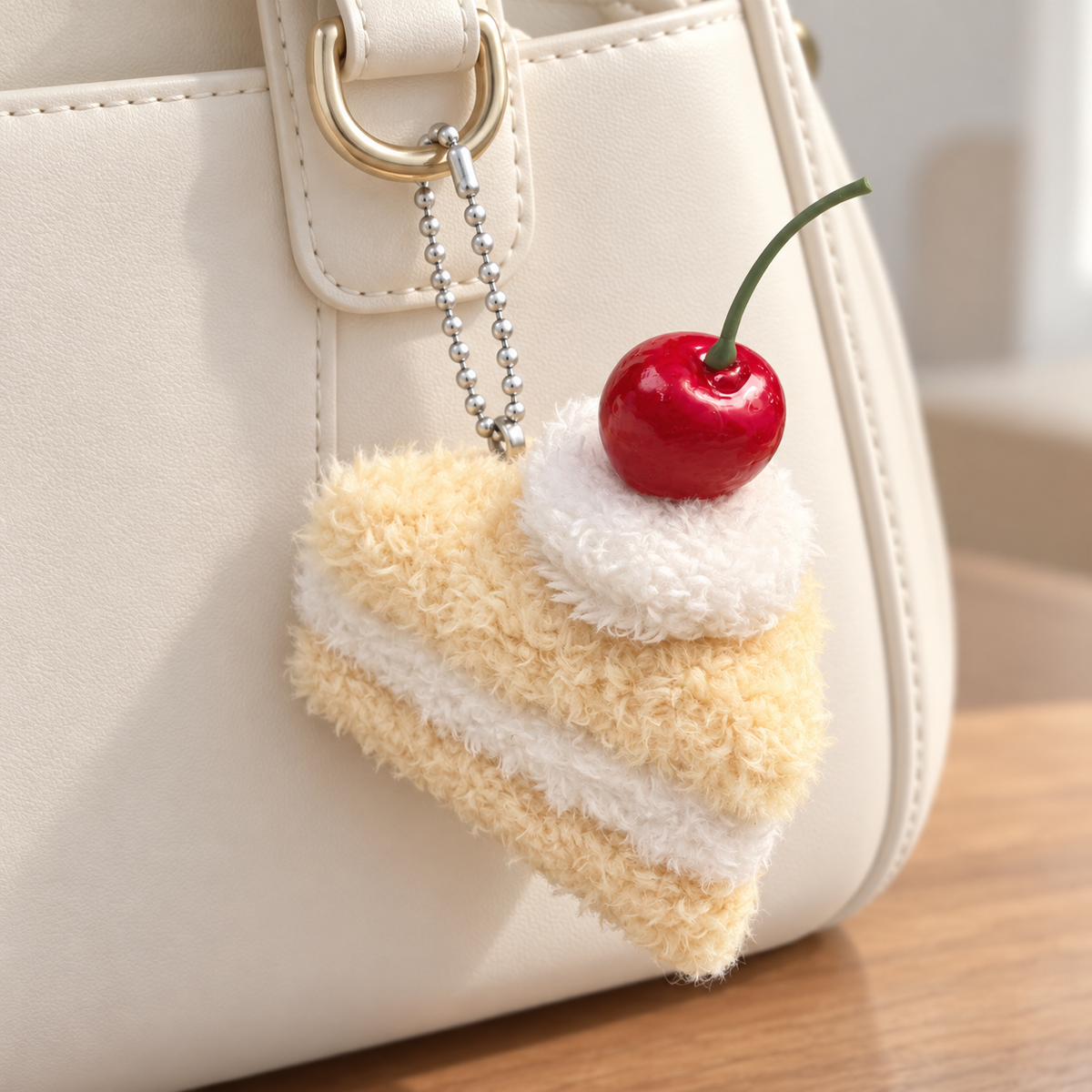 Plush Food Bag Charm styled on a bag; bag not included