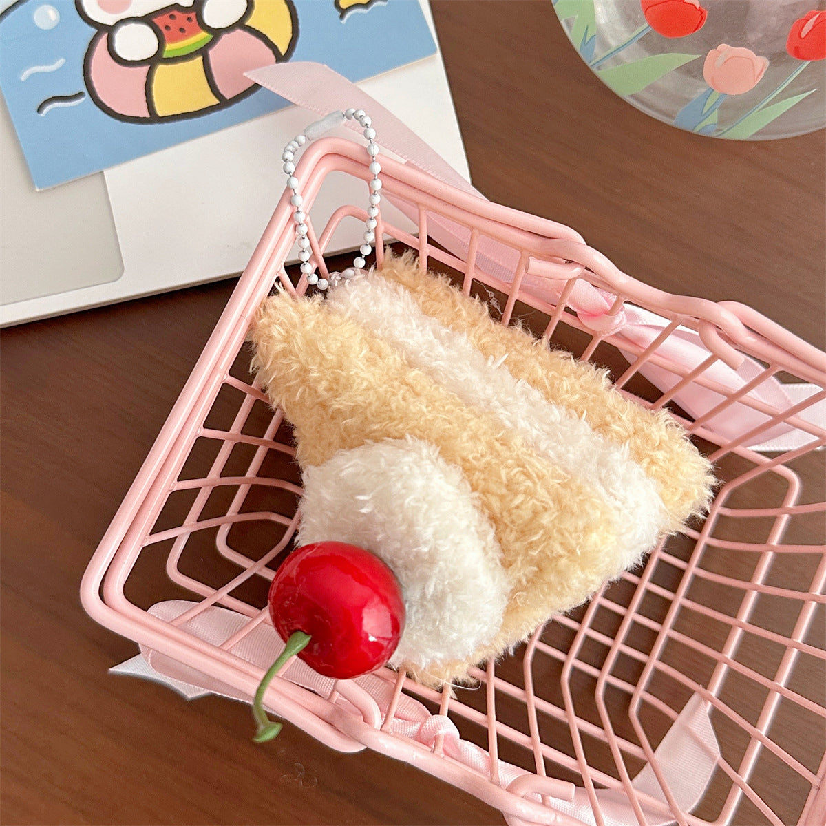 Plush Food Bag Charm — Vanilla Cake — Ball Chain