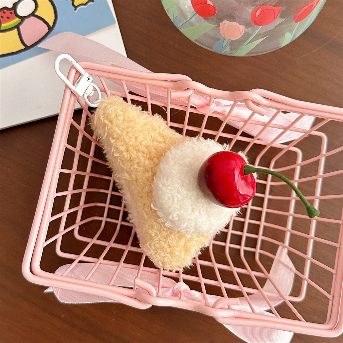 Plush Food Bag Charm — Vanilla Cake — Clip