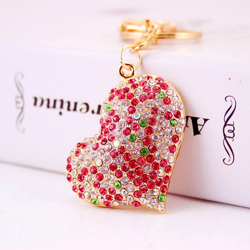 Rhinestone Puffy Heart Bag Charm — Red Multicolor