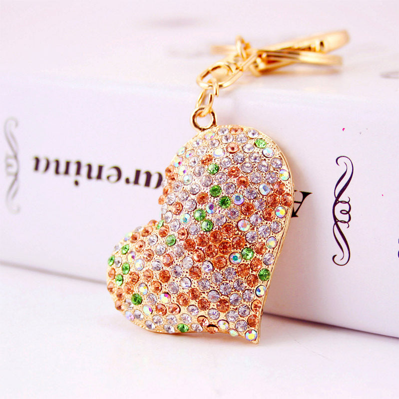 Rhinestone Puffy Heart Bag Charm — Peach Multicolor