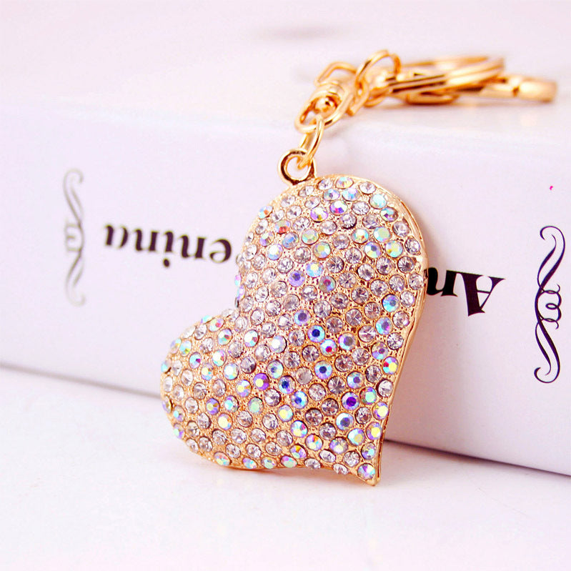 Rhinestone Puffy Heart Bag Charm — Iridescent Clear
