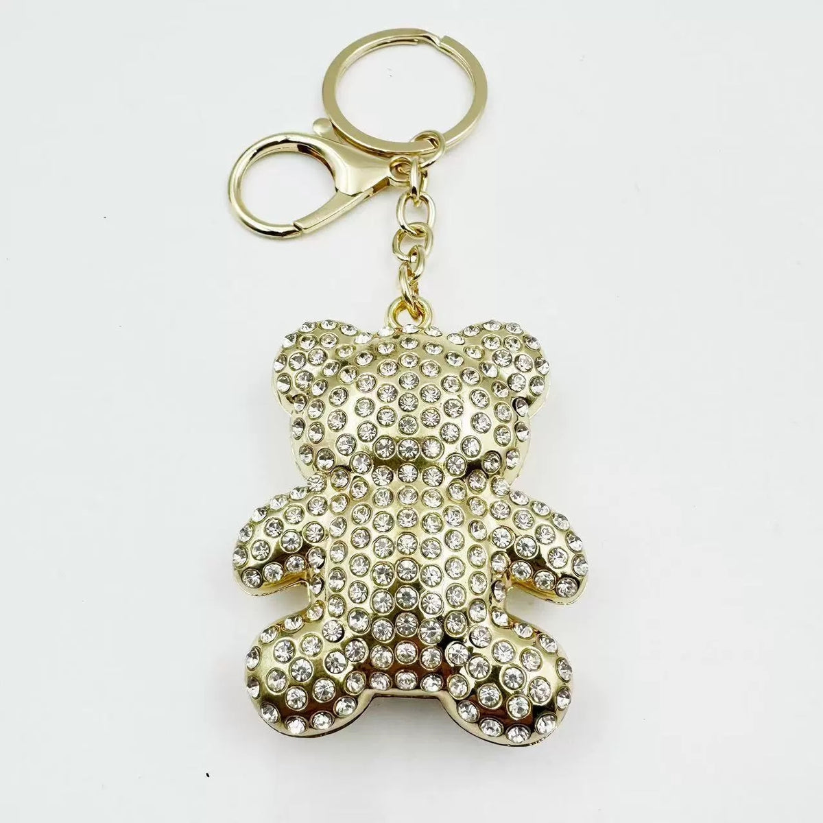 Rhinestone Teddy Bear Bag Charm — Gold Tone