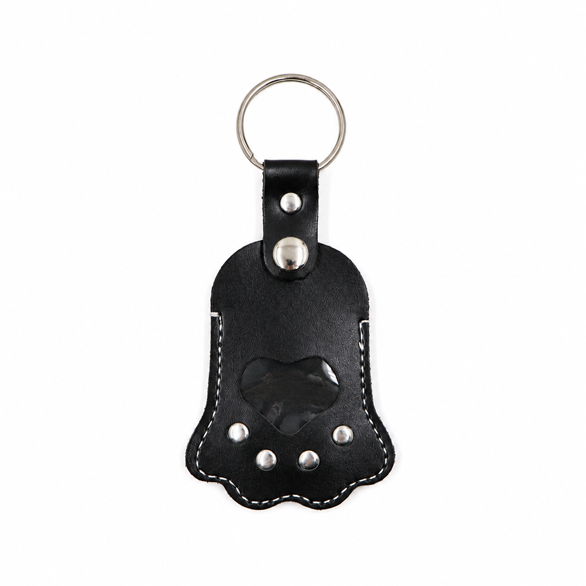 Paw and heart fur keepsake charm — Black; exact front design and silver-tone ring