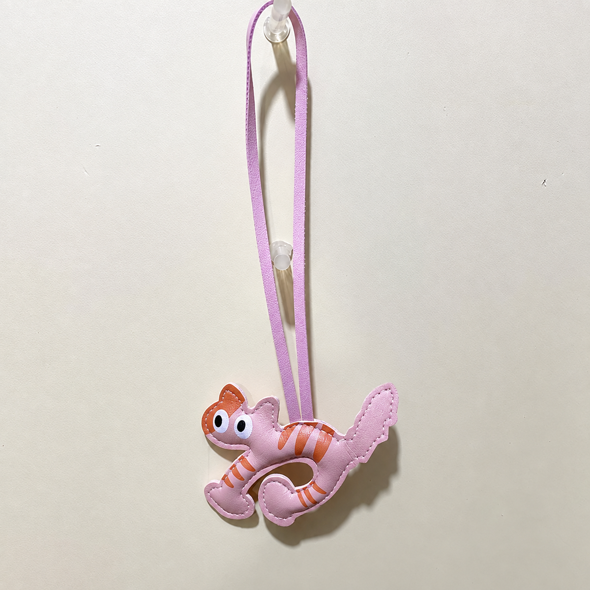 Cat silhouette bag charm — Pink Striped Cat; exact source design and loop attachment